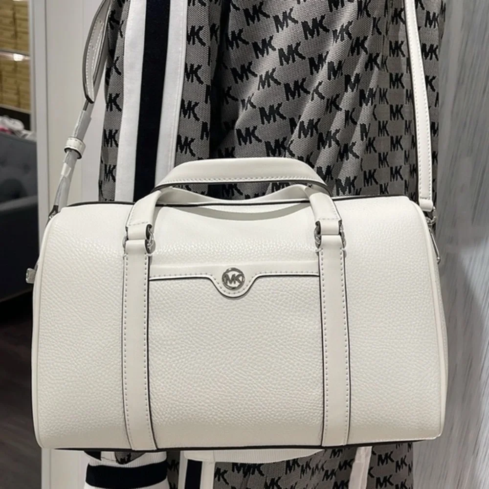MICHAEL KORS JST TRAVEL MD DUFFLE SATCHEL SHOULDER CROSSBODY BAG MK OPTIC WHITE